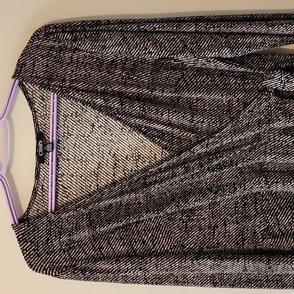 Chaps tan black faux wrap dress sz large - Picture 4 of 6